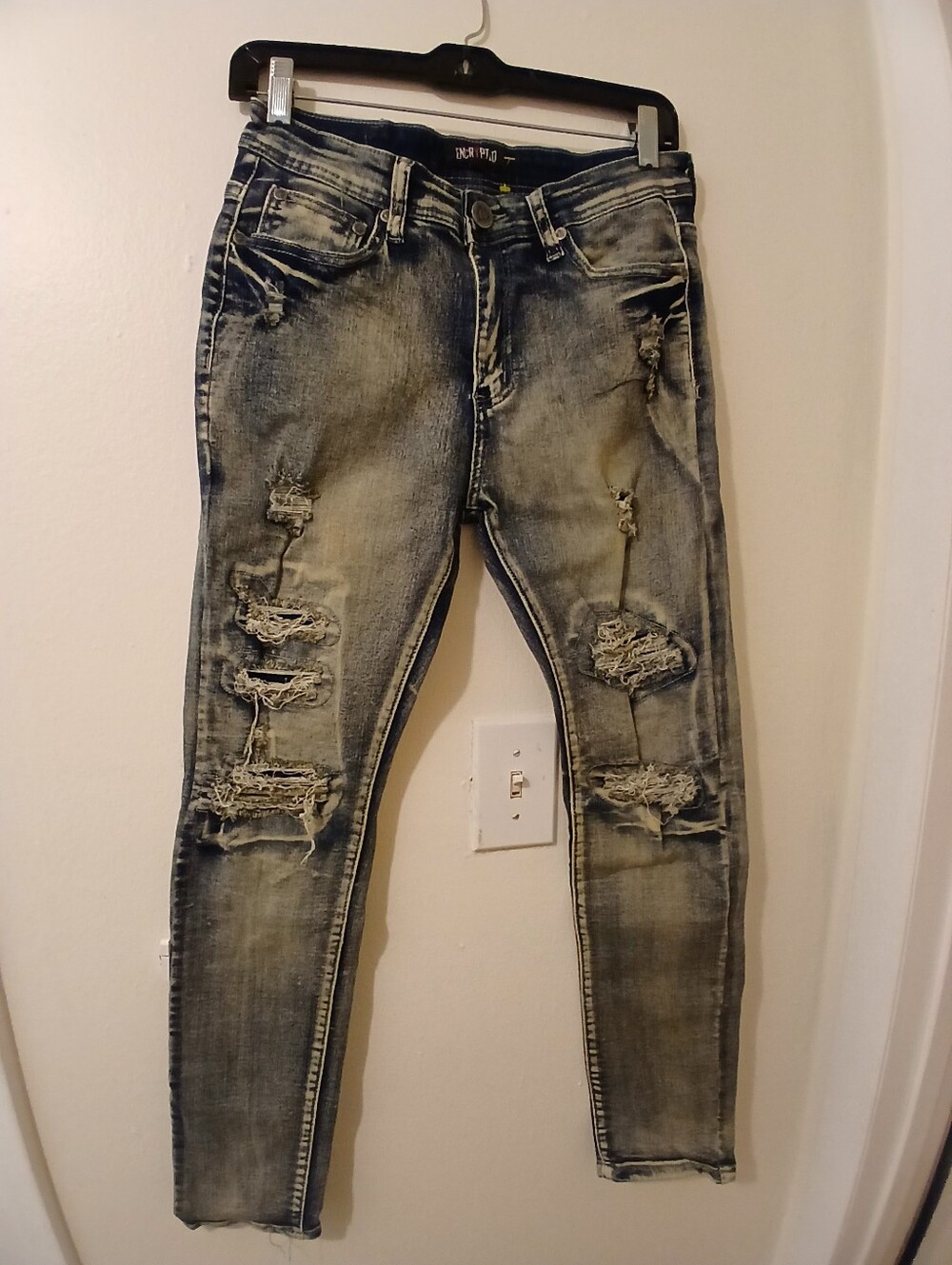 Ripped Skinny Jeans in Washed Blue — Women’s Distressed Skinny